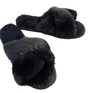 Faux Fur Hard Bottom Slippers Slides Animal Furry Fuzzy Lounge Loungewear